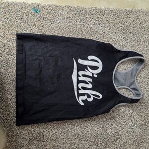 Victoria's Secret PINK Black Racerback Tank Top with Built-in Bra Mesh Back